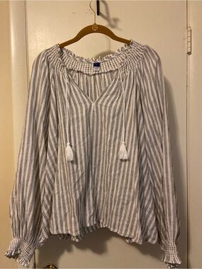Old Navy White and Navy Striped Peasant Blouse